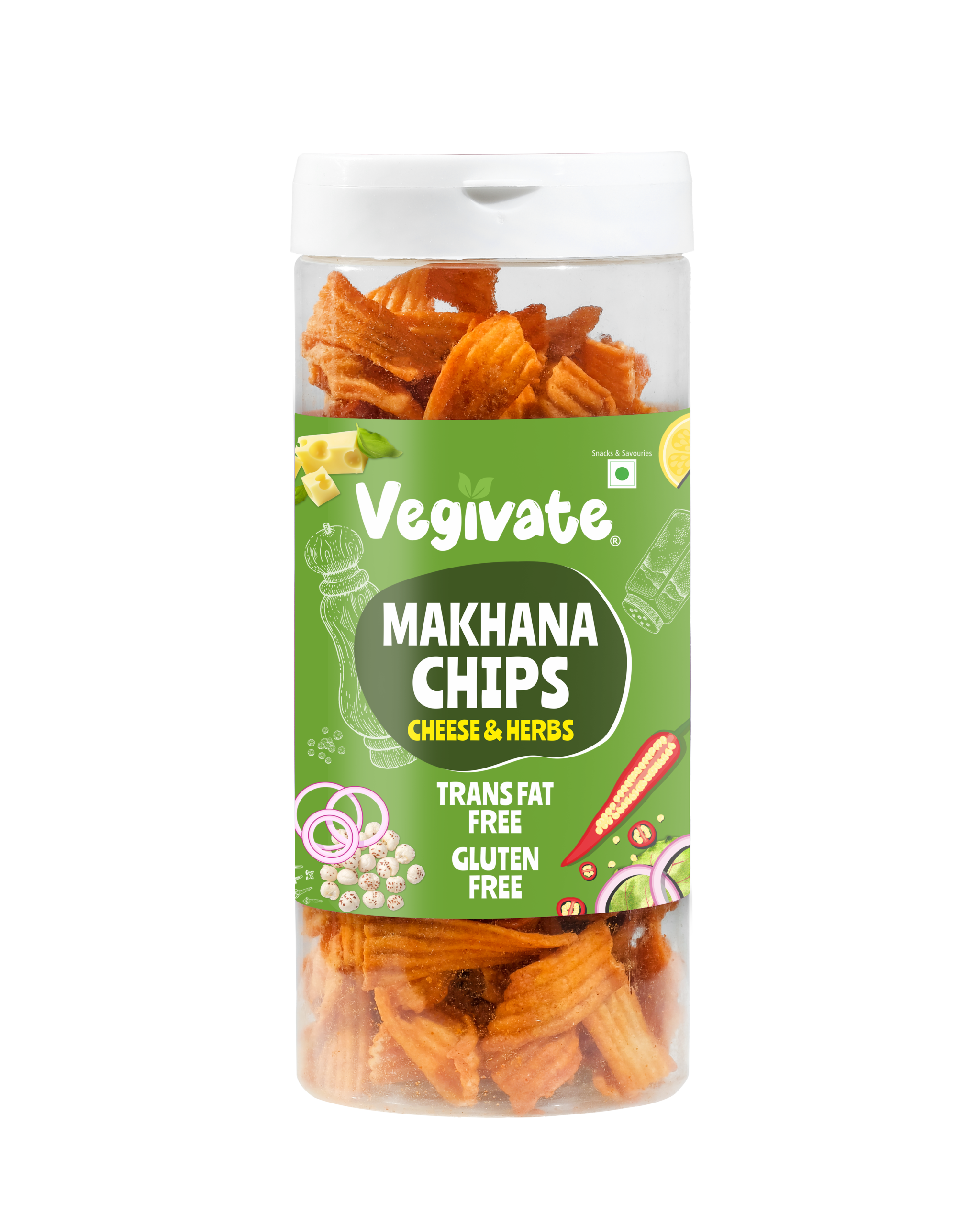 Vegivate Makhana Chips Cheese & Herbs – 150g | Crispy & Flavourful Foxnut Snack